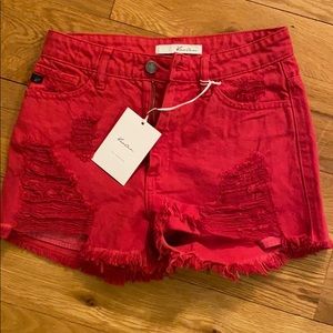 Destroyed red high waist shorts